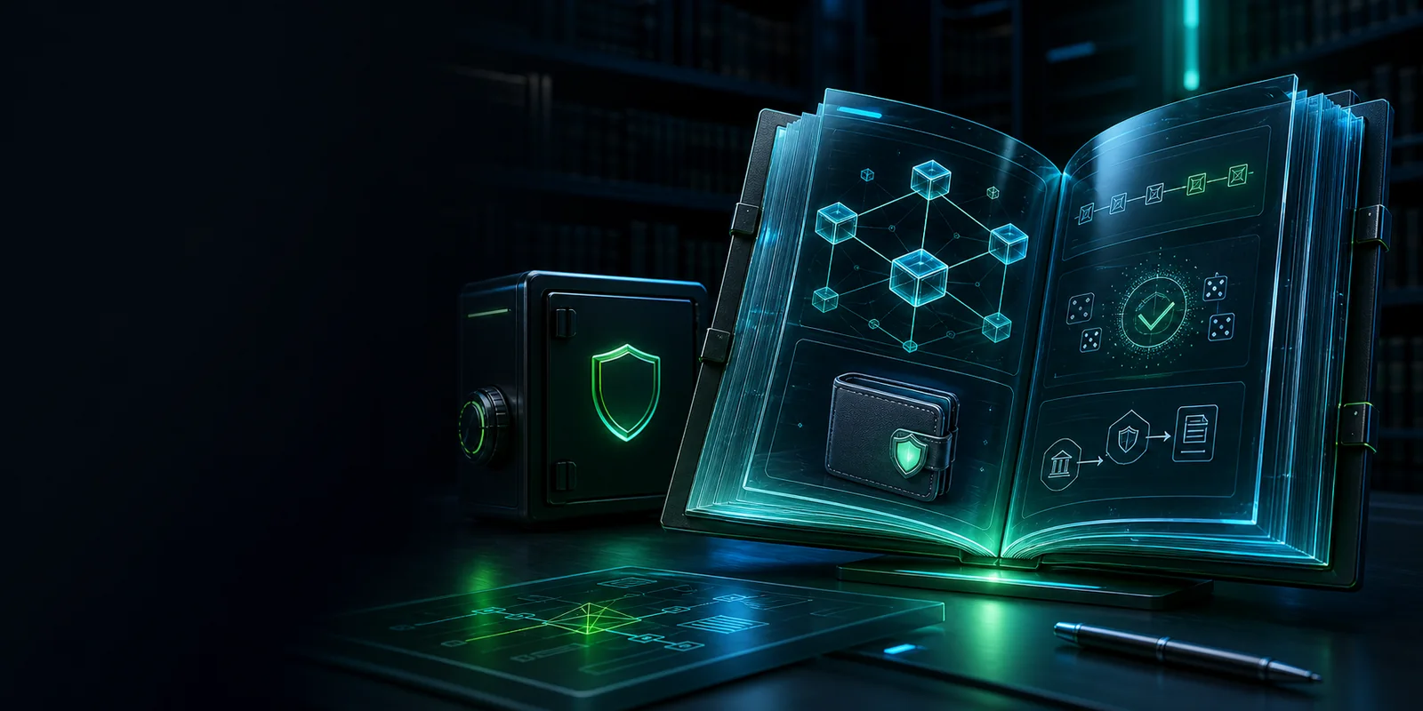 Digital research book explaining blockchain payments and wallet security