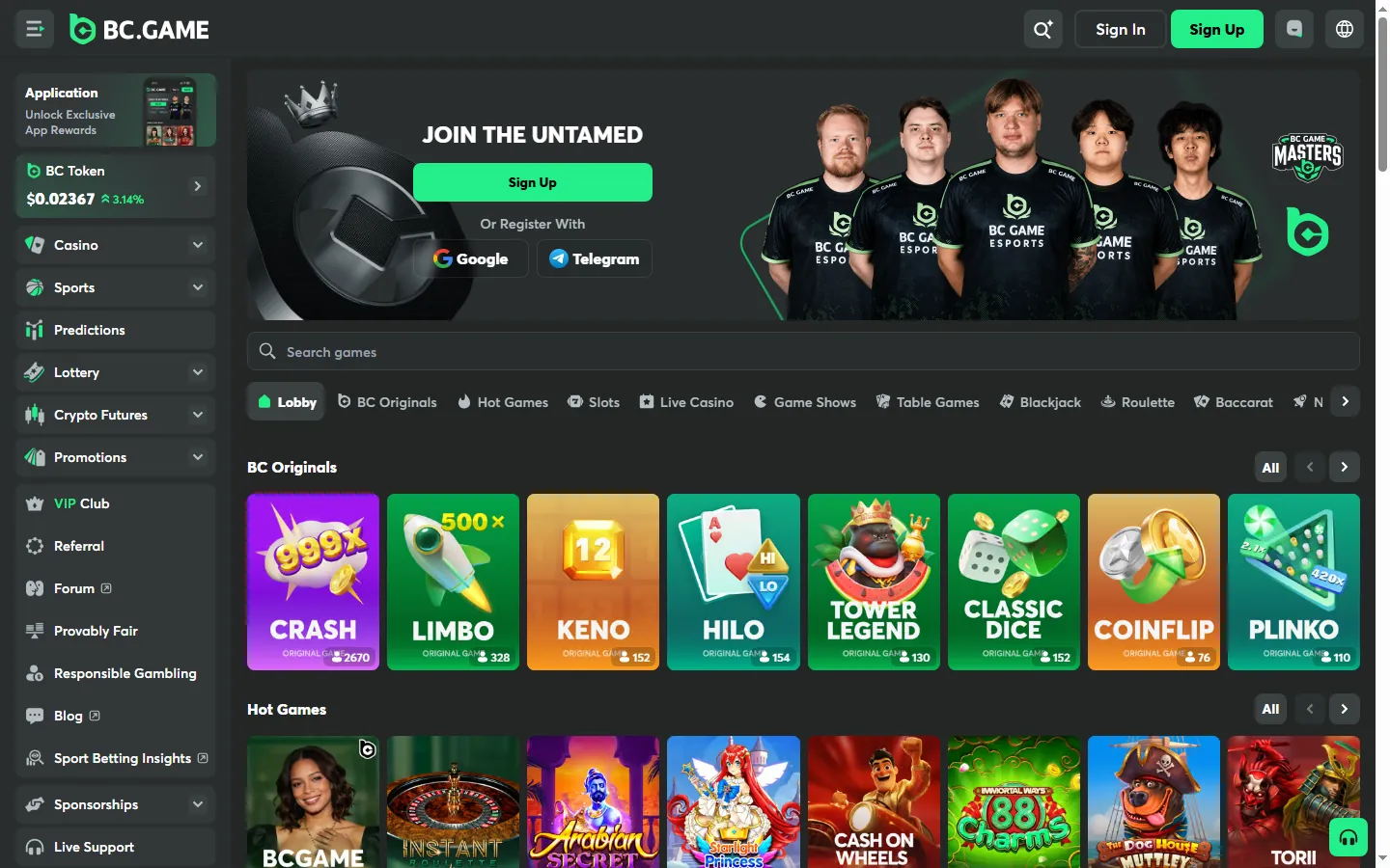 BC.Game casino lobby tested by OptiHax