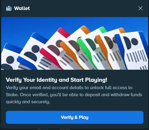 Stake wallet prompt requiring identity verification before full access